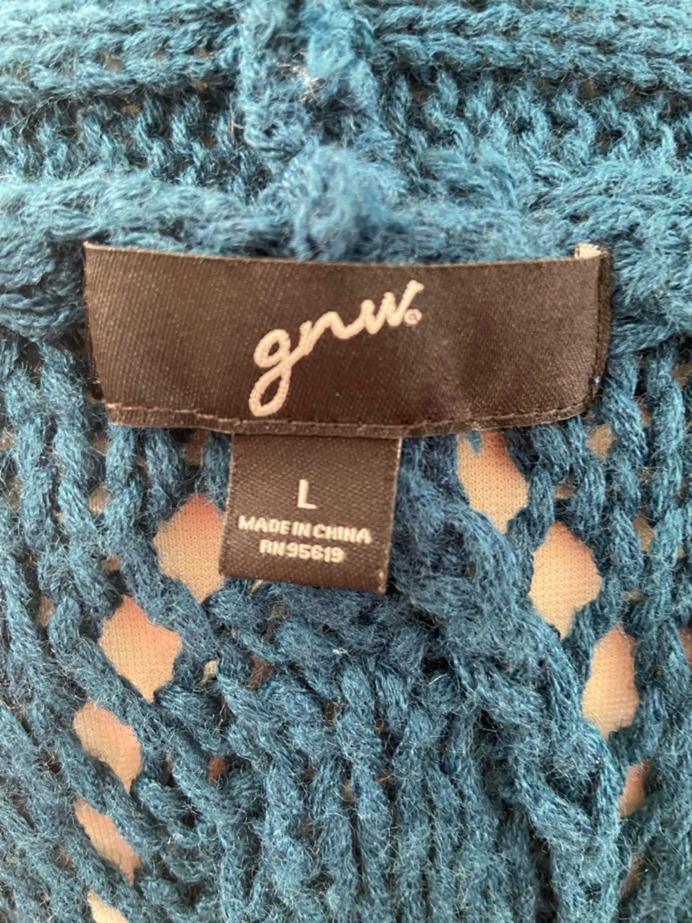 GNW sleeveless cardigan turquoise blue, Open-Front Crochet Knit Vest size:L - Picture 7 of 11